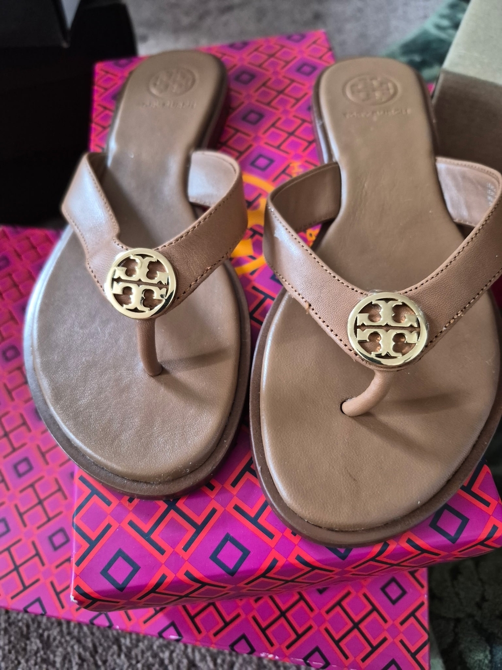 Tory Burch Brown Leather Miller Thong Sandals